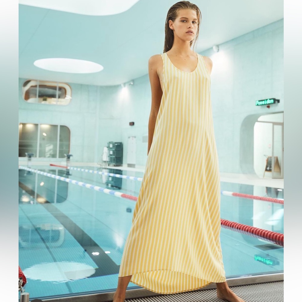 Acacia Silk Yellow and Ivory Striped Maxi Dress with Adjustable Straps